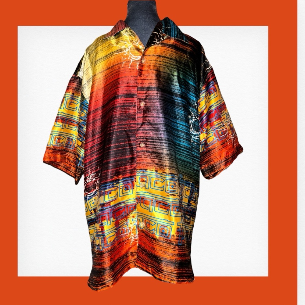 Vintage Paco vibrant South American sunset colors silky sexy relaxed fit shirt